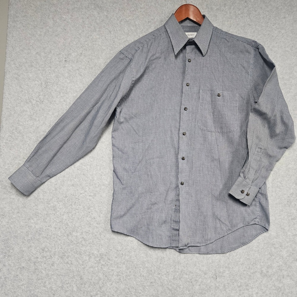 Yves Saint Laurent Mens Sz 15 32-33 Grey Micro Check Long Sleeve Button Shirt